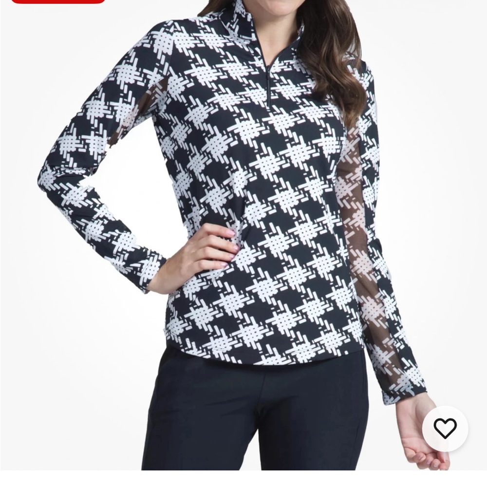 IBKUL KIMBERLY BLACK WHITE Long Sleeve Mock Golf Shirt Sz XS Outdoor Hiking EUC
